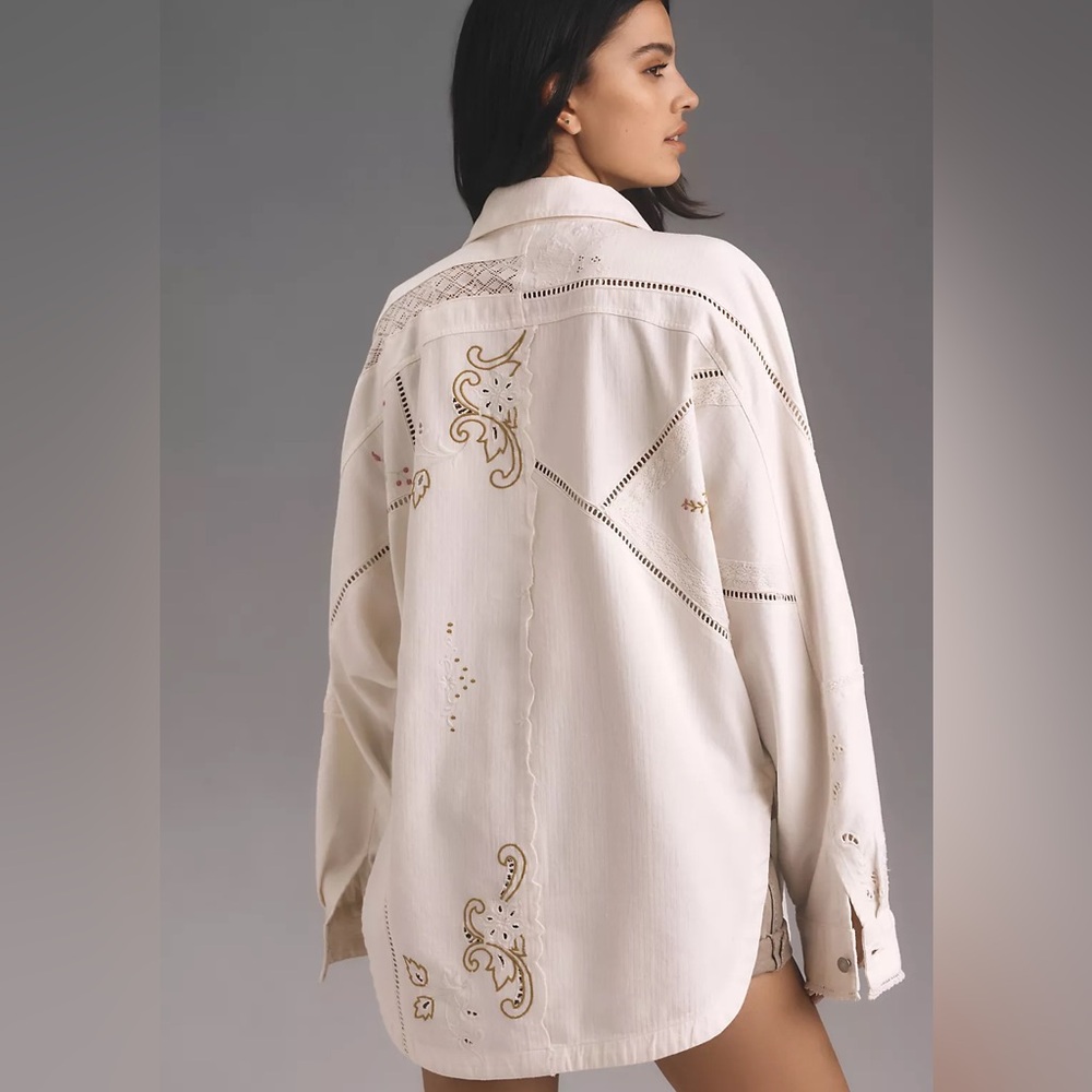 NWT Anthropologie Reworked Embroidered Shirt Jacket Medium - Picture 2 of 9